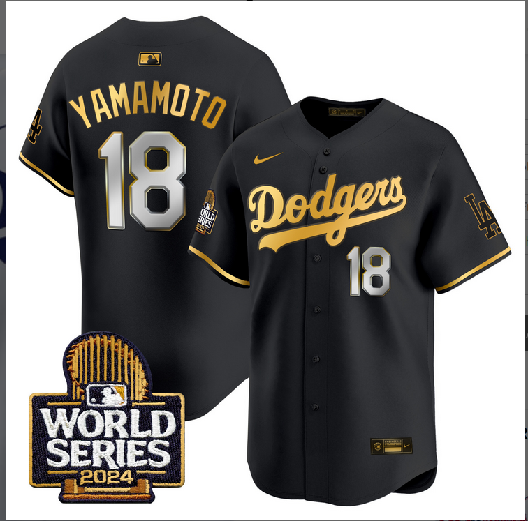 Men MLB Los Angeles Dodgers #18 Yamamoto black 2024 World Series Champions Patch Limited Jersey20241105